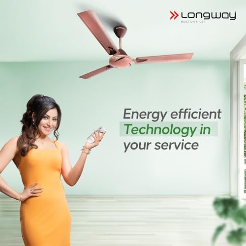 LONGWAY Creta P1 1200 mm/48 inch Remote Controlled 3 Blade Anti-Dust Decorative Star Rated Ceiling Fan (Rusty Brown, Pack of 1) - Image 2