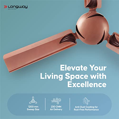 LONGWAY Creta P1 1200 mm/48 inch Remote Controlled 3 Blade Anti-Dust Decorative Star Rated Ceiling Fan (Rusty Brown, Pack of 1) - Image 4