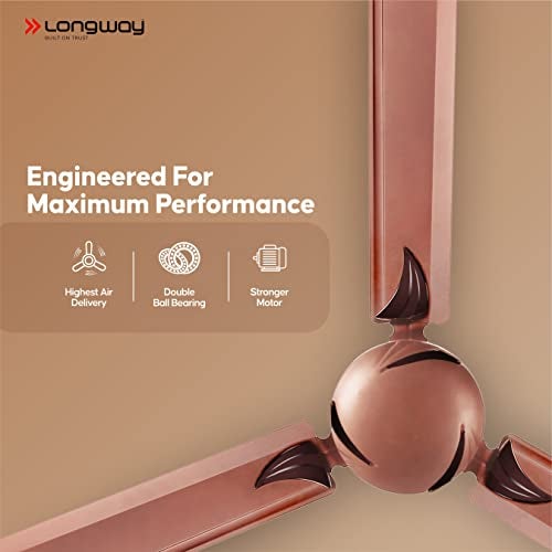LONGWAY Creta P1 1200 mm/48 inch Remote Controlled 3 Blade Anti-Dust Decorative Star Rated Ceiling Fan (Rusty Brown, Pack of 1) - Image 3