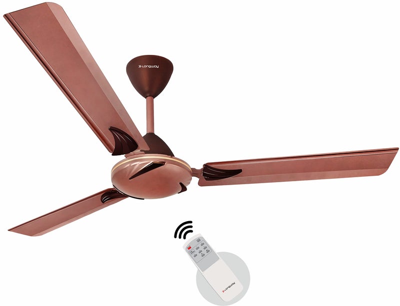 LONGWAY Creta P1 1200 mm/48 inch Remote Controlled 3 Blade Anti-Dust Decorative Star Rated Ceiling Fan (Rusty Brown, Pack of 1) - Image 1
