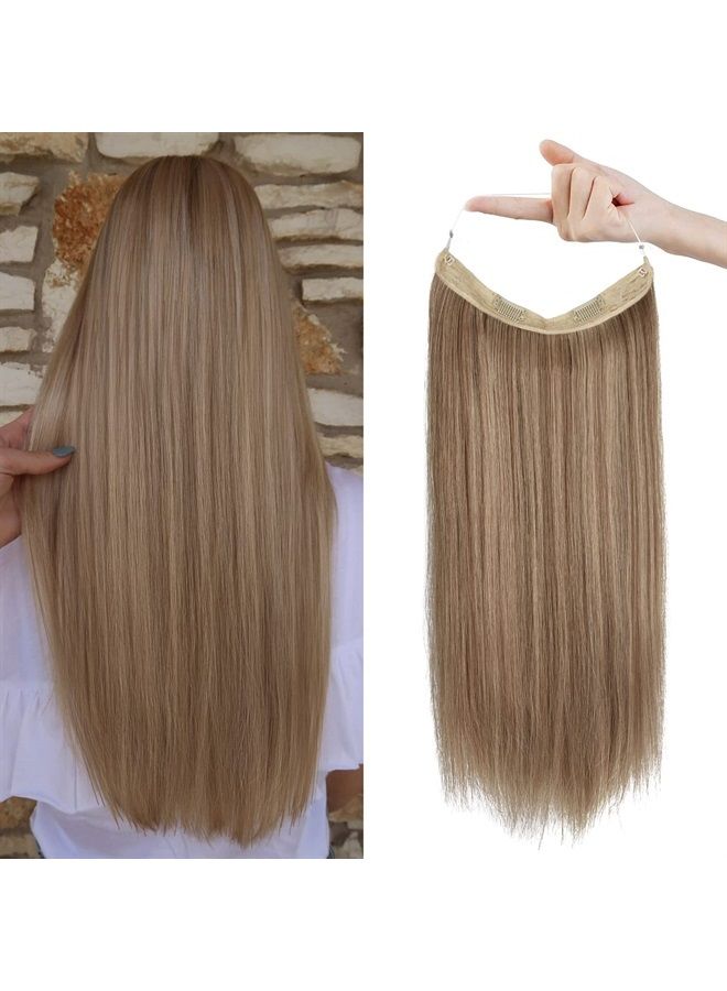 REECHO Invisible Wire Hair Extensions with Transparent Headband Adjustable Size Removable Secure Clips in Straight Secret Hairpiece for Women (24 Inch (Pack of 1), Dark Blonde) - Image 1