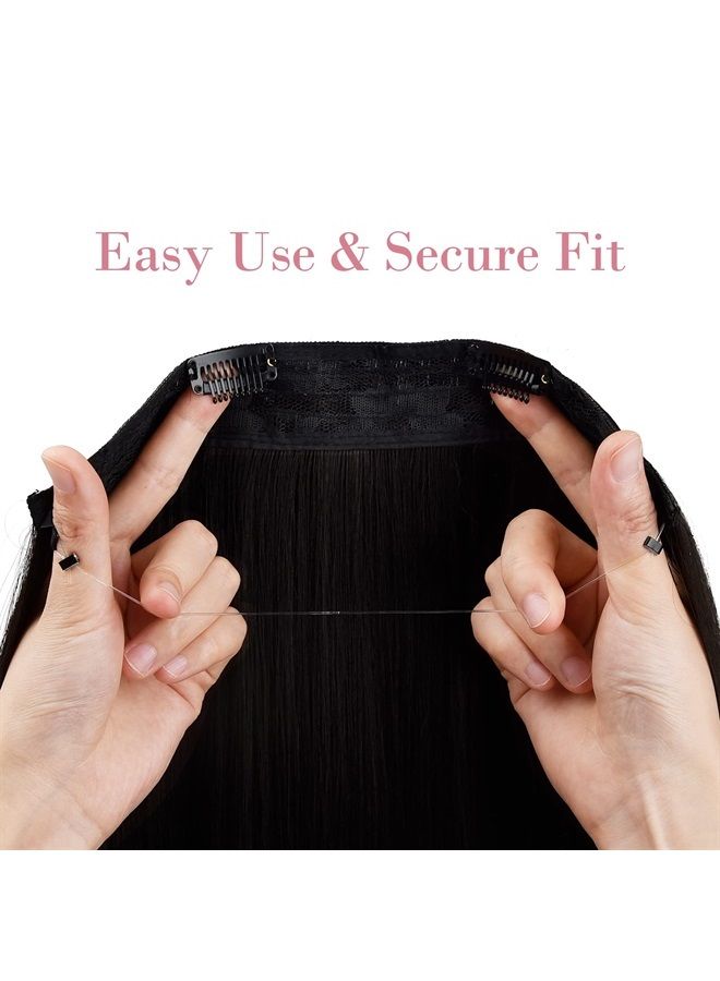 REECHO Invisible Wire Hair Extensions with Transparent Headband Adjustable Size Removable Secure Clips in Straight Secret Hairpiece for Women (24 Inch (Pack of 1), Dark Blonde) - Image 3