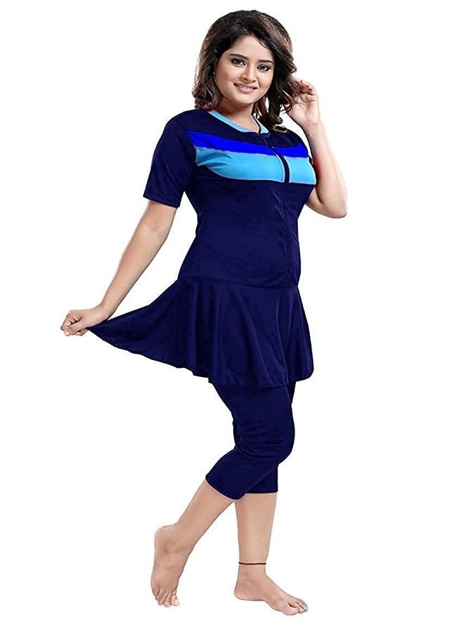 Aquado Womens one -Piece Swimwear, Half Sleeves,capricut, Swimming Costume, Two Way Stretchable Polyester Fabric, U.V.Protection. (38, Navy) - Image 4