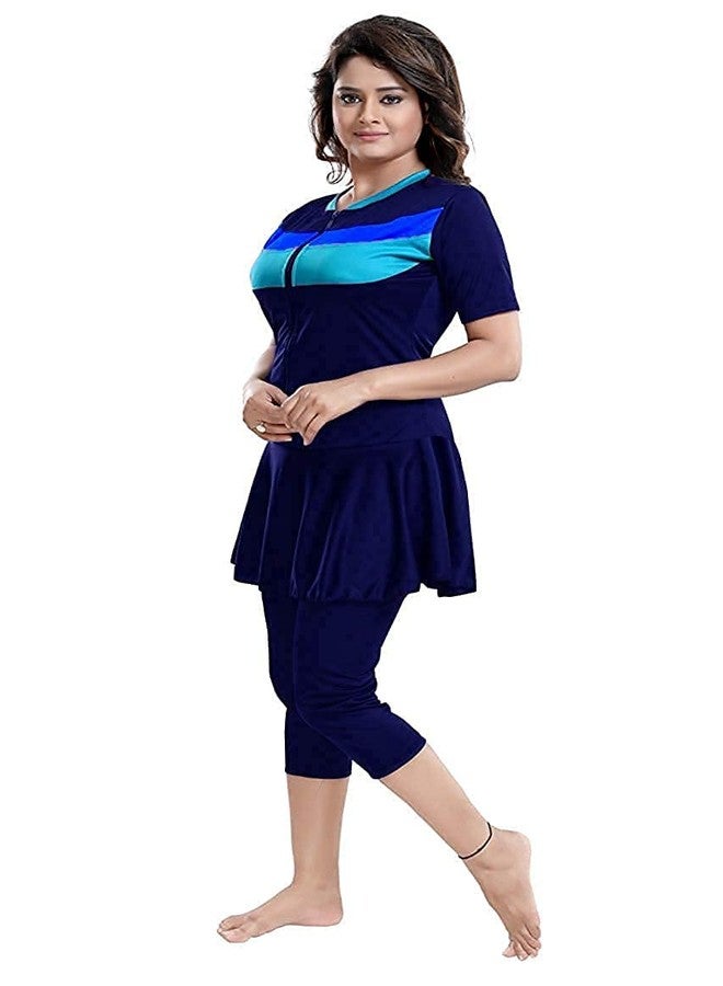 Aquado Womens one -Piece Swimwear, Half Sleeves,capricut, Swimming Costume, Two Way Stretchable Polyester Fabric, U.V.Protection. (38, Navy) - Image 2