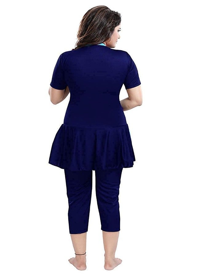 Aquado Womens one -Piece Swimwear, Half Sleeves,capricut, Swimming Costume, Two Way Stretchable Polyester Fabric, U.V.Protection. (38, Navy) - Image 3