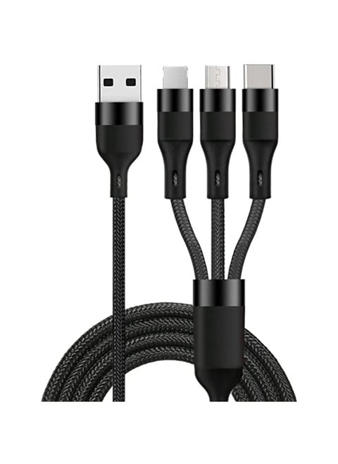 ONNOI brand 1.2m 3-in-1 multiple fast charging data cable with oppo super vooc 3.0/Huawei SuperCharge(FCP/SCP)/Sam SuperCharging, compatible with Type-C/Mic/Lightning port in same time (Black)
