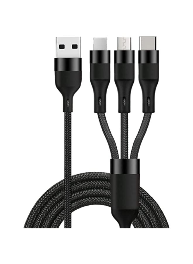 ONNOI brand 1.2m 3-in-1 multiple fast charging data cable with oppo super vooc 3.0/Huawei SuperCharge(FCP/SCP)/Sam SuperCharging, compatible with Type-C/Mic/Lightning port in same time (Black)