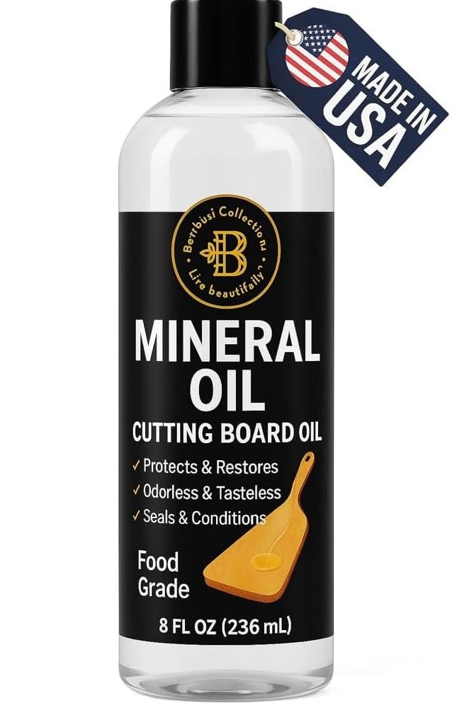 Bambüsi Mineral Oil for Wood Cutting Board - 8 oz Food Grade Wood Oil, Cutting Board Oil and Butcher Block Oil Conditioner, Food Safe Mineral Oil for Bamboo, Teak, Utensils and Wood Surfaces by Bambüsi - Image 1
