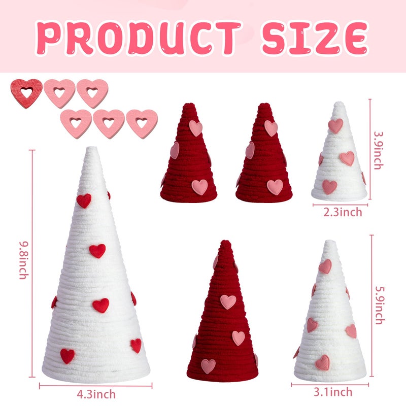 Iceyyyy 6 Pcs Valentine Day Cone Tree Decorations Set-Artificial Yarn Wrapped Mini Trees with Heart Decor-Pink White Valentine's Day Tabletop Tree for Farmhouse Indoor Home Kitchen Decor - Image 2