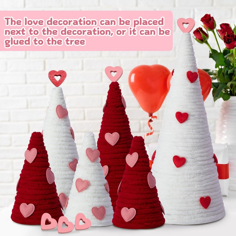 Iceyyyy 6 Pcs Valentine Day Cone Tree Decorations Set-Artificial Yarn Wrapped Mini Trees with Heart Decor-Pink White Valentine's Day Tabletop Tree for Farmhouse Indoor Home Kitchen Decor - Image 4