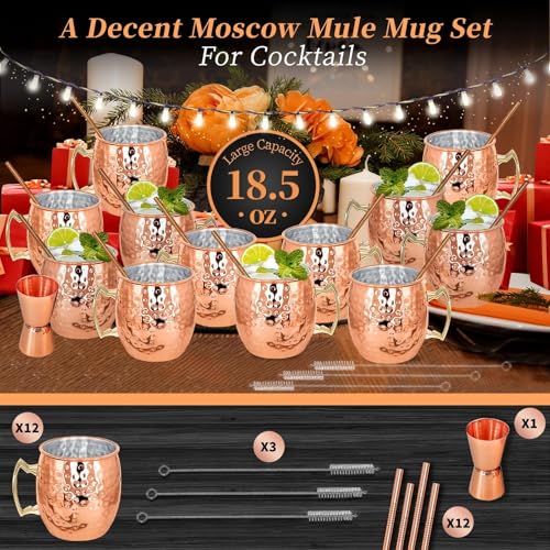 SuproBarware Moscow Mule Mugs Set of 12 Plated Copper Mule Mugs 18oz Bulk Large Hammered Stainless Steel Cups with 1pcs 05oz Double Jigger 12pcs Stainless Steel Straws for Cold Chilled Drinks Cocktails - Image 3
