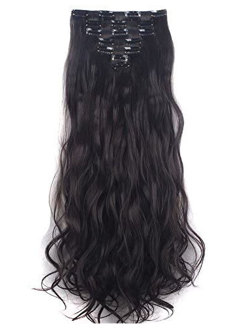 Estelle 7 Pcs 16 Clips 24 Inch Thick Curly Straight Full Head Clip in on Double Weft Hair Extensions Dark Brown Curly - Image 2