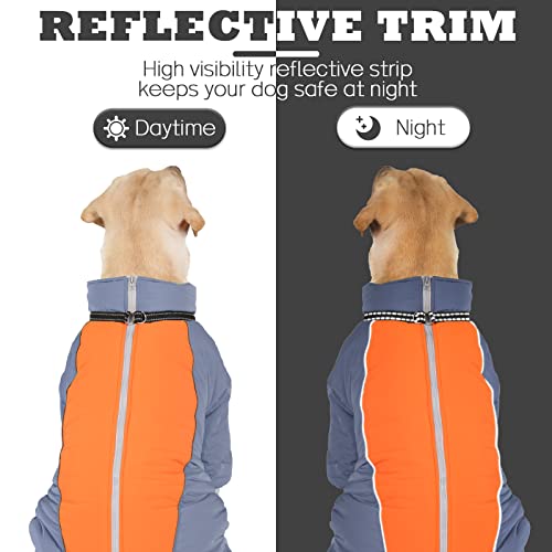 LOVINFURBABY Fullbody Thick Coat for Dogs, Zip Up Fleece Lined Snowsuit Dog Outdoor Windproof Jumpsuit with Leash Ring, Dog Reflective Jackets, HazeBlue,12 - Image 4