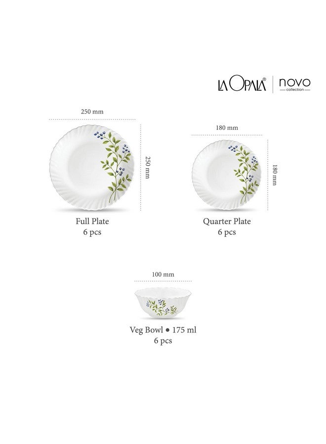 La Opala Novo Collection Opal Glass Crockery | for Family of 6 | Dinner Set 18 pcs Lush Greens | Plates & Bowls for Dining | Microwave Safe | 100% Vegetarian | Extra Strong | Light & White - Image 3