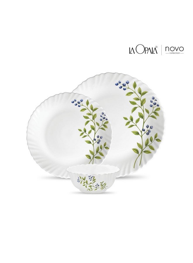 La Opala Novo Collection Opal Glass Crockery | for Family of 6 | Dinner Set 18 pcs Lush Greens | Plates & Bowls for Dining | Microwave Safe | 100% Vegetarian | Extra Strong | Light & White - Image 2
