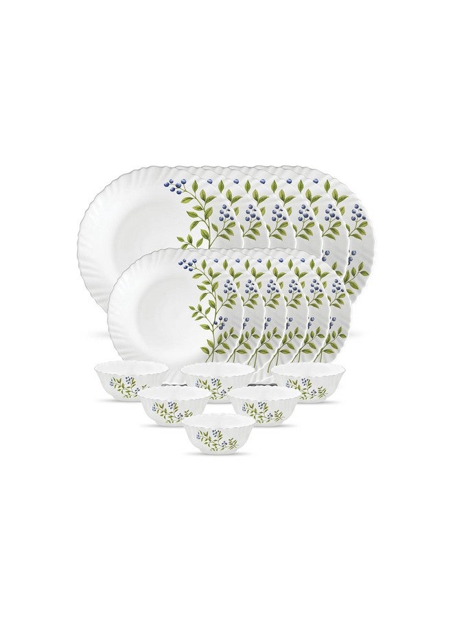 La Opala Novo Collection Opal Glass Crockery | for Family of 6 | Dinner Set 18 pcs Lush Greens | Plates & Bowls for Dining | Microwave Safe | 100% Vegetarian | Extra Strong | Light & White - Image 1