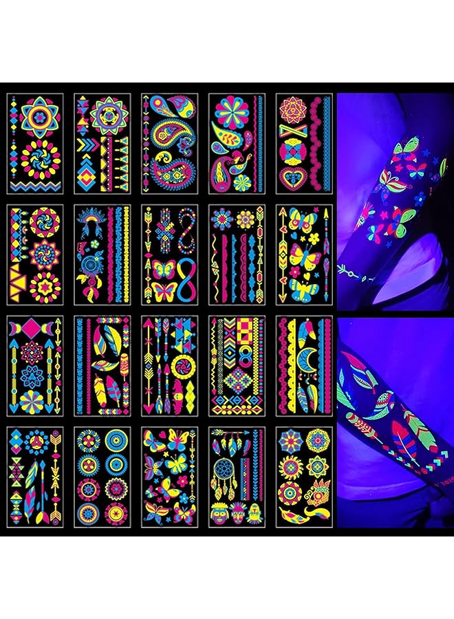 Excefore Glow In The Dark Temporary Tattoos 160+Styles Fluorescence Uv Neon Body Face Fake Waterproof Tattoos Stickers For Women Men Rave Festival Accessory Party Supplies - Image 1
