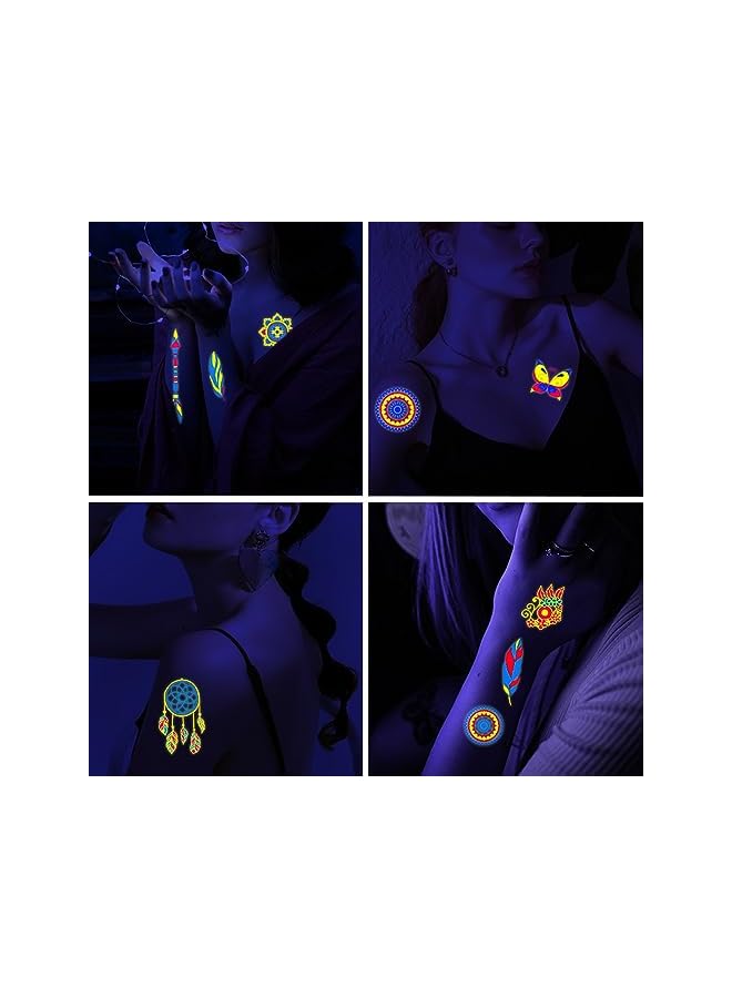 Excefore Glow In The Dark Temporary Tattoos 160+Styles Fluorescence Uv Neon Body Face Fake Waterproof Tattoos Stickers For Women Men Rave Festival Accessory Party Supplies - Image 3