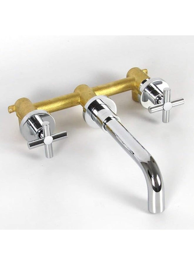 واي دي صنبور حوض حمام يُثبّت على الحائط بمقبضين متقاطعين، مصنوع من النحاس الصلب، ذو فوهة طويلة، خلاط حوض، ماء ساخن وبارد، صنبور حوض غسيل عصري. - Image 3