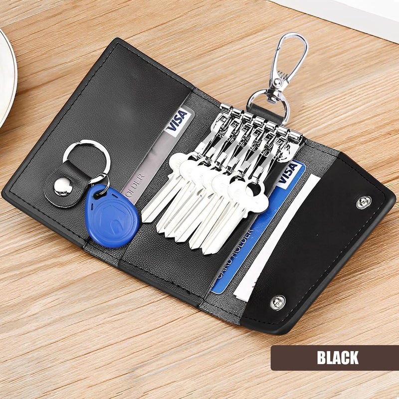 JNNJ Multifunctional Classic Organiser Case for Keyring - Black Genuine Leather Pouch for Car Keys - Image 2