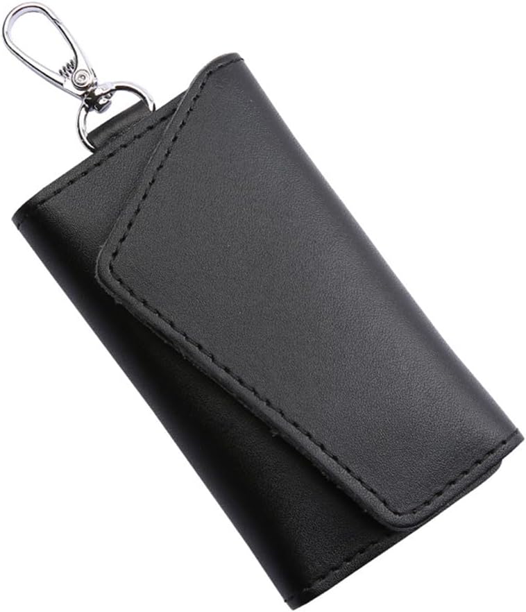 JNNJ Multifunctional Classic Organiser Case for Keyring - Black Genuine Leather Pouch for Car Keys - Image 1