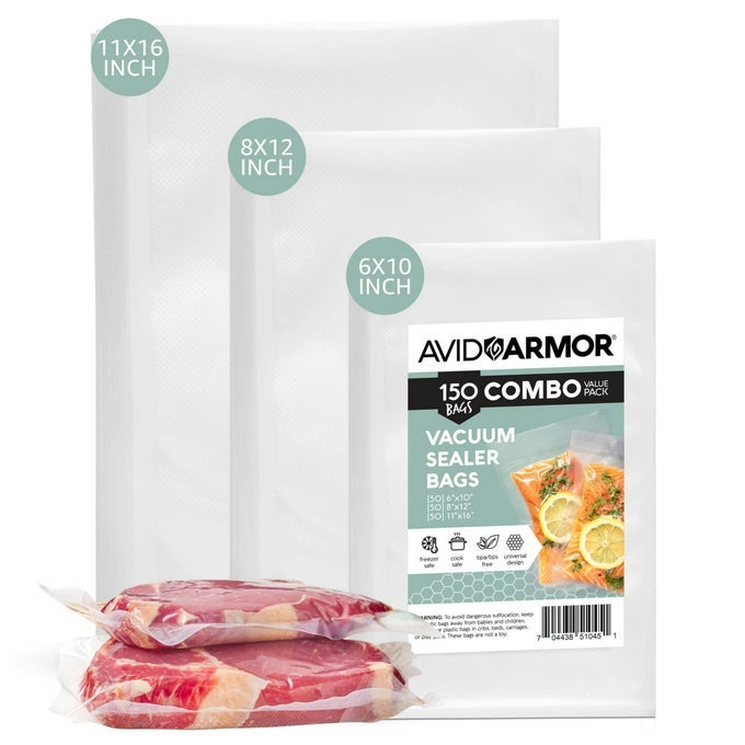 VACUUM SEALER BAGS VAC SEAL BAGS FOR FOOD STORAGE FREEZING AND SOUS VIDE COOKING NONBPA FREEZER VACUUM SEALER BAGS PINT QUART AND GALLON SIZES COMBO PACK 150 BAGS
