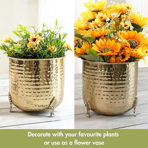 BEHOMA Metal Hammered Planter for Home Decor | Decoratives for Indoor Outdoor Balcony Living Room | Table Decorative Plant Pot for Gifting | Set of 2 | Golden (Plant not Included) - Image 3