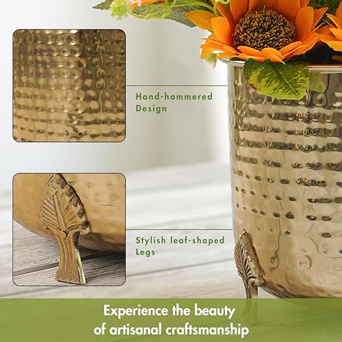 BEHOMA Metal Hammered Planter for Home Decor | Decoratives for Indoor Outdoor Balcony Living Room | Table Decorative Plant Pot for Gifting | Set of 2 | Golden (Plant not Included) - Image 4