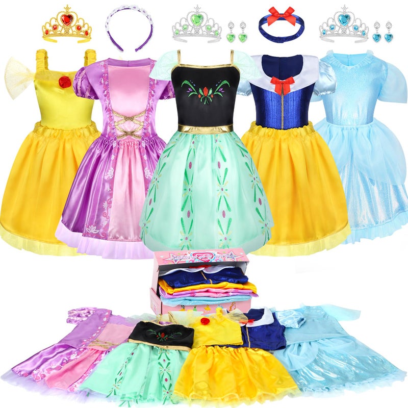 LIMIROLER 18 Pcs Princess Dress Up Clothes for Little Girl Role Play Costume Gift Set, Princess Dress Up Toys for Toddler Girls, Birthday Christmas Party Gifts for Girls Aged 3-6 Years Old - Image 1