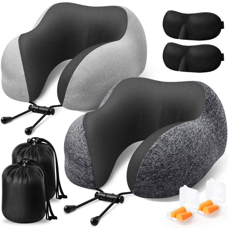 ExploreBliss ExploreBliss Travel Pillow  2 Pack Travel Pillows for Sleeping Airplane  Removable Cover Neck Pillow with Adjustable Clasp  Memory Foam Neck Pillow Set (Dark Grey*2)  - Image 5