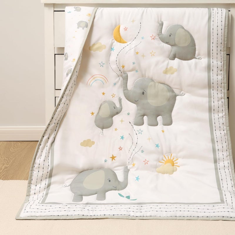 The Peanut Shell The Peanutshell 3 Piece Elephant Whimsy Baby Crib Bedding Set Boy or Girl, Nursery Decor Boy Crib Comforter Set, Classic Neutral Ivory & Cream Tones Quilt and Accessories, Gender Neutral - Image 2