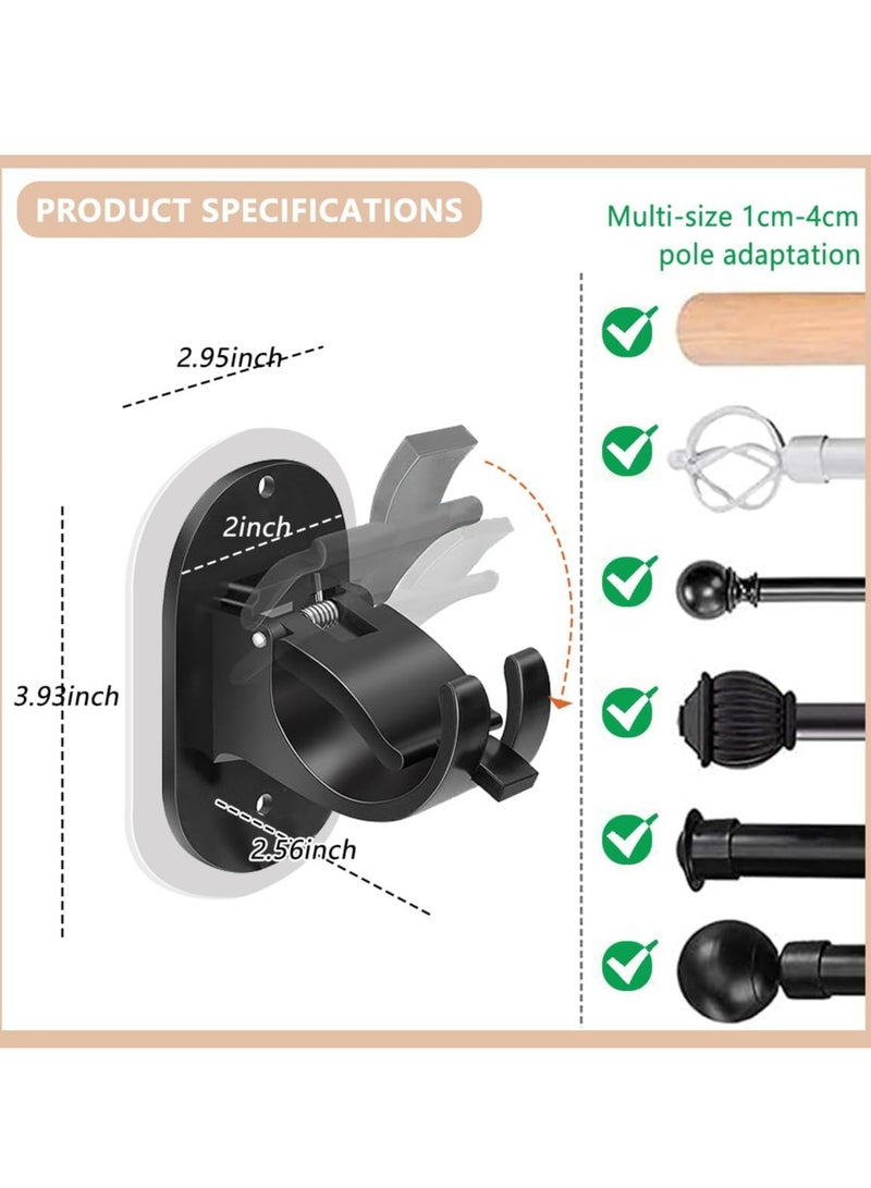 Loquat 4 PCS Universal Self Adhesive Curtain Rod Bracket Holders Curtain Rod Hooks for Home，Kitchen (Black) - Image 2