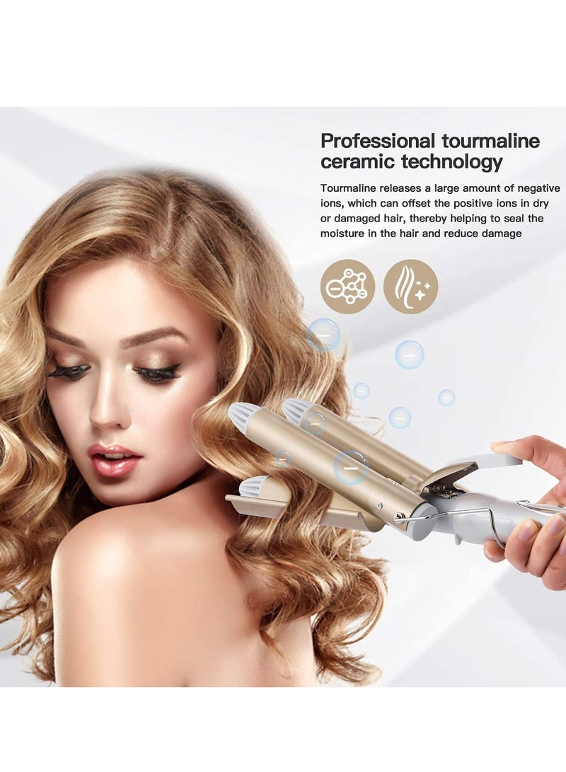 general 3 Barrel Curling Iron,1 inch Triple Three Barrel Hair Waver Mermaid Beach Waves Curling Wand Ceramic Tourmaline Temperature Adjustable Curler Irons,Hair Crimper Fast Heating Curling Wand (Gold) - Image 3