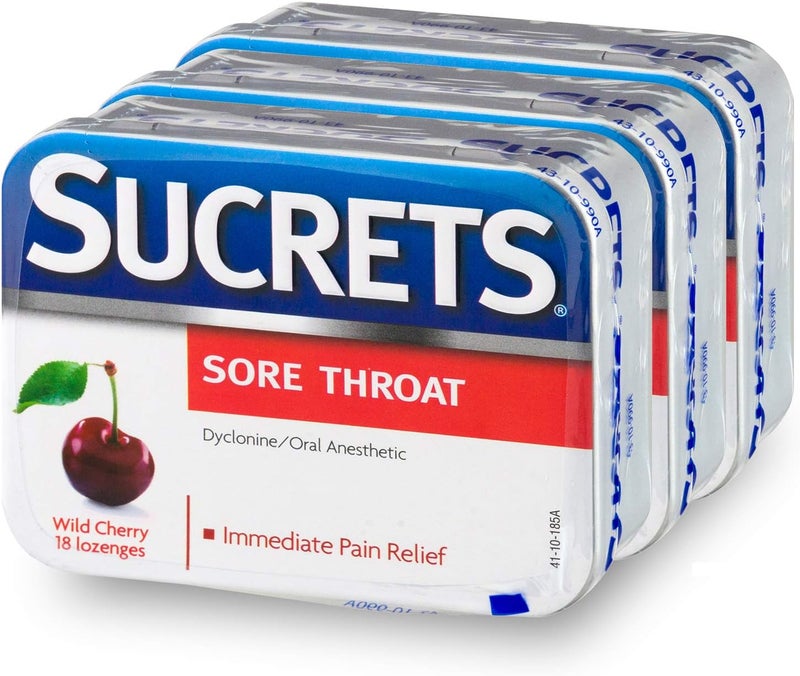 Sucrets Lozenges, Sore Throat Wild Cherry, 18 ct (Pack of 3)