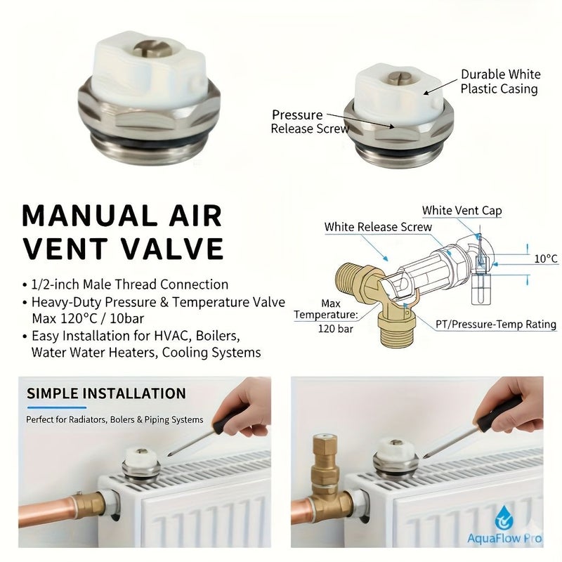 2Pcs Radiator Air Vent Valve 1/2 Inch External Thread for HVAC Boiler Water Heater - Image 5