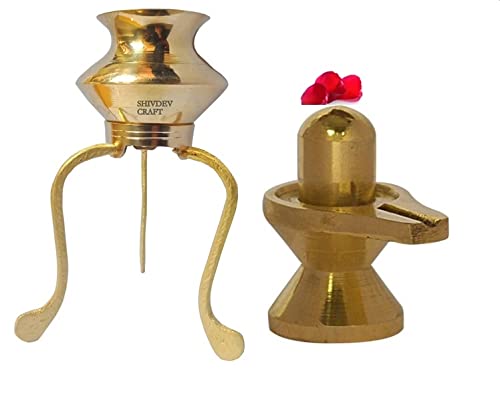 SHIVDEV CRAFT Pure Brass shivling 100g with shivling Abhishek Stand 5 inch and Brass Kalash