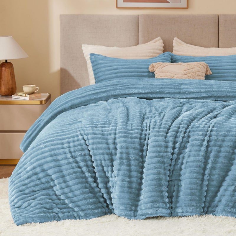 بيديليت مجموعة من الصوف بيدليت توين توين مجموعة -Super Soft و Warm Fluffy Haze Blue Bedding Luxury Fuzzy Bed Sed For Winter مع حالة وسادة واحدة - Image 1