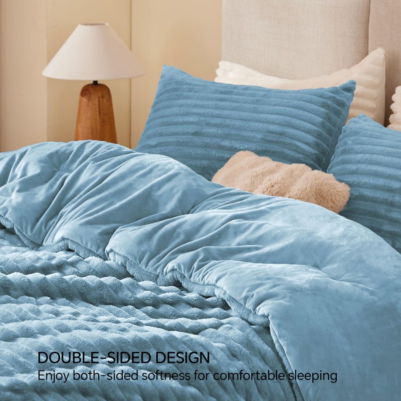 بيديليت مجموعة من الصوف بيدليت توين توين مجموعة -Super Soft و Warm Fluffy Haze Blue Bedding Luxury Fuzzy Bed Sed For Winter مع حالة وسادة واحدة - Image 5