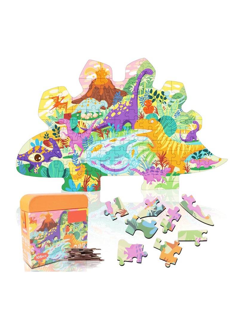 لعبة بازل الديناصورات، لعبة بازل مطابقة للأطفال من 4 سنوات وما فوق، ألعاب تعليمية، تعلم الأطفال، 105 قطع من الألغاز الحيوانية - Image 1