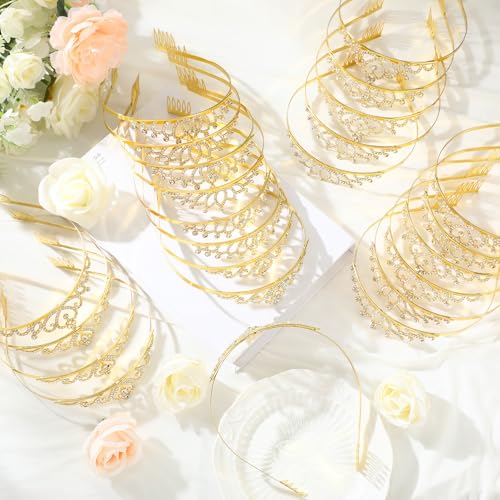 Yuefunny 24 Pcs Crystal Tiara Crowns for Women Bulk Rhinestone Princess Headband Crown with Combs Tiaras for Pageant Bridal Shower Wedding Birthday Prom Party Gifts(Chic,Gold) - Image 5
