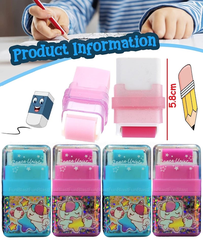 FunBlast Unicorn Theme Eraser Set for Kids - 4 Pcs Roller Erasers for Stationary Kit, Return Gift, Multi-Color - Image 2