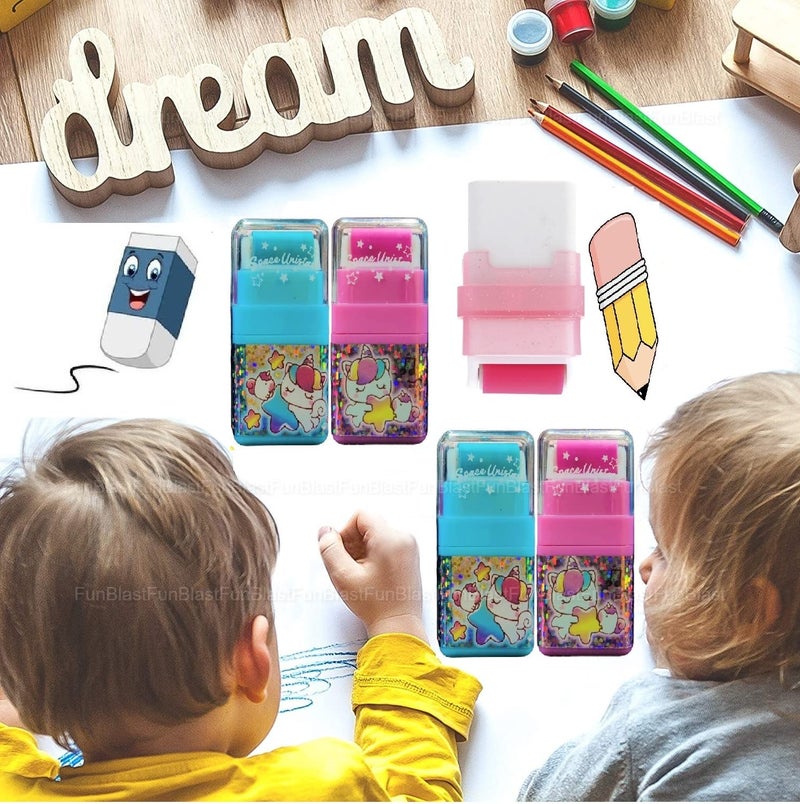 FunBlast Unicorn Theme Eraser Set for Kids - 4 Pcs Roller Erasers for Stationary Kit, Return Gift, Multi-Color - Image 3