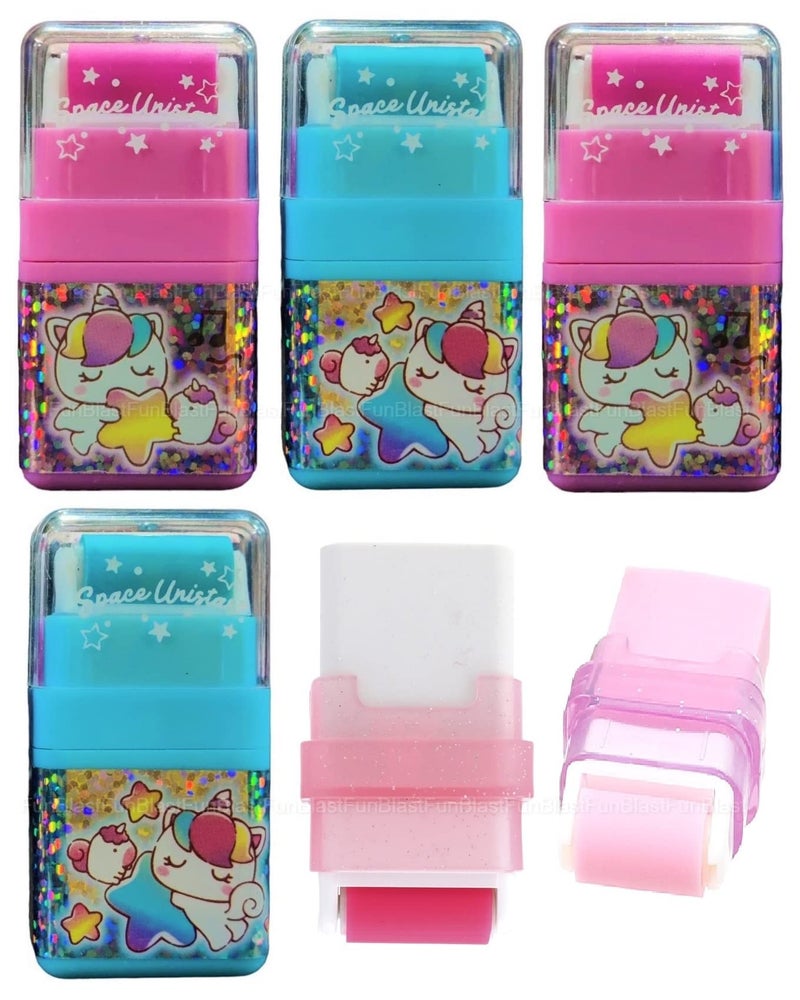 FunBlast Unicorn Theme Eraser Set for Kids - 4 Pcs Roller Erasers for Stationary Kit, Return Gift, Multi-Color - Image 1