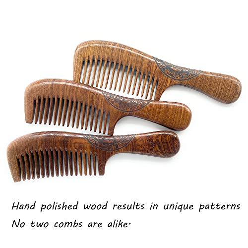 Sitronugras Natural Handmade Sandalwood Comb - Fine Tooth for Wavy, Thick, Thin, Straight Hair, No Static, No Snag, Reduce Tangles for Men, Women, Kids (Auspicious Carve Patterns) - Image 4