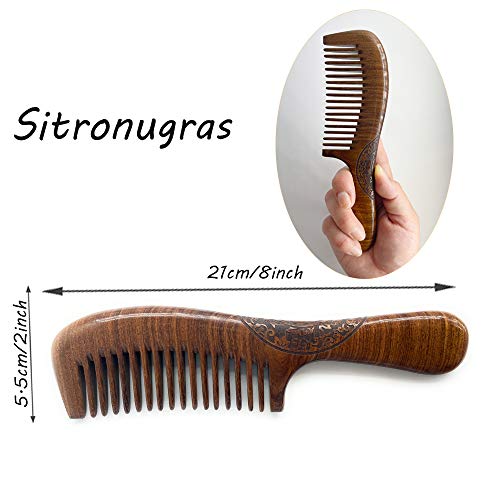 Sitronugras Natural Handmade Sandalwood Comb - Fine Tooth for Wavy, Thick, Thin, Straight Hair, No Static, No Snag, Reduce Tangles for Men, Women, Kids (Auspicious Carve Patterns) - Image 3
