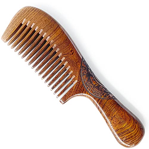 Sitronugras Natural Handmade Sandalwood Comb - Fine Tooth for Wavy, Thick, Thin, Straight Hair, No Static, No Snag, Reduce Tangles for Men, Women, Kids (Auspicious Carve Patterns) - Image 1
