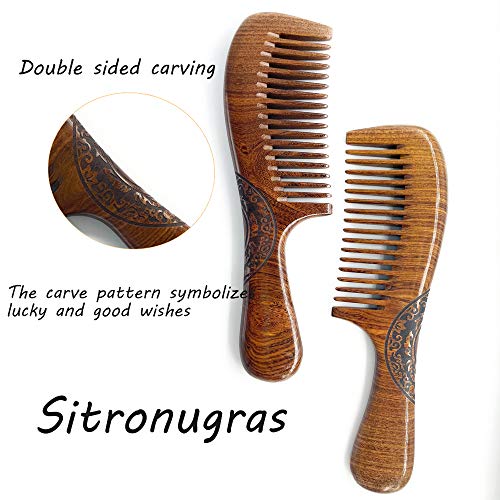 Sitronugras Natural Handmade Sandalwood Comb - Fine Tooth for Wavy, Thick, Thin, Straight Hair, No Static, No Snag, Reduce Tangles for Men, Women, Kids (Auspicious Carve Patterns) - Image 5