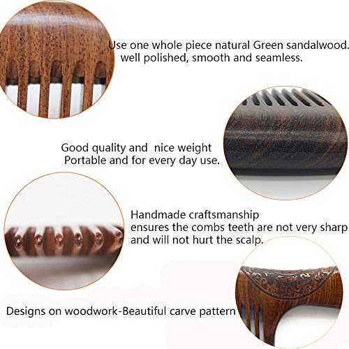 Sitronugras Natural Handmade Sandalwood Comb - Fine Tooth for Wavy, Thick, Thin, Straight Hair, No Static, No Snag, Reduce Tangles for Men, Women, Kids (Auspicious Carve Patterns) - Image 2