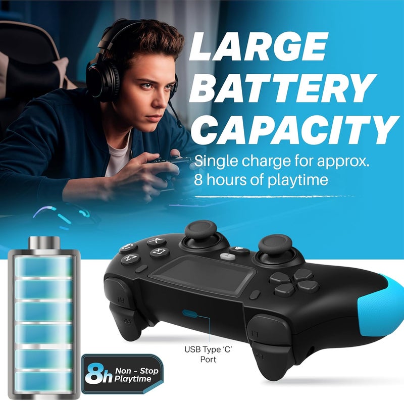 NITHO SMART PS Wireless Controller for PC, PS4, PS3, Android & iOS | Gaming Gamepad with Touchpad, Adjustable Turbo & Dual Vibration, 6-Axis Motion Sensor, M1/M2 Programmable Buttons - Black & Blue - Image 4