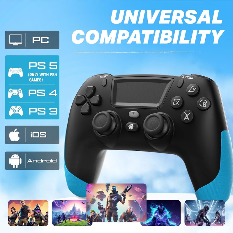 NITHO SMART PS Wireless Controller for PC, PS4, PS3, Android & iOS | Gaming Gamepad with Touchpad, Adjustable Turbo & Dual Vibration, 6-Axis Motion Sensor, M1/M2 Programmable Buttons - Black & Blue - Image 3